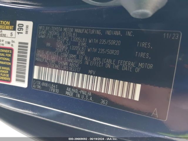 5TDERKEC3RS183317 Toyota Sienna Platinum