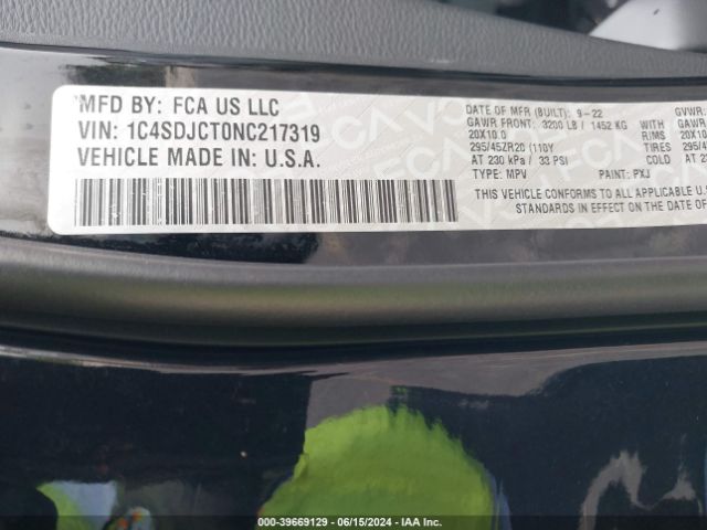 1C4SDJCT0NC217319 Dodge Durango R/t Awd