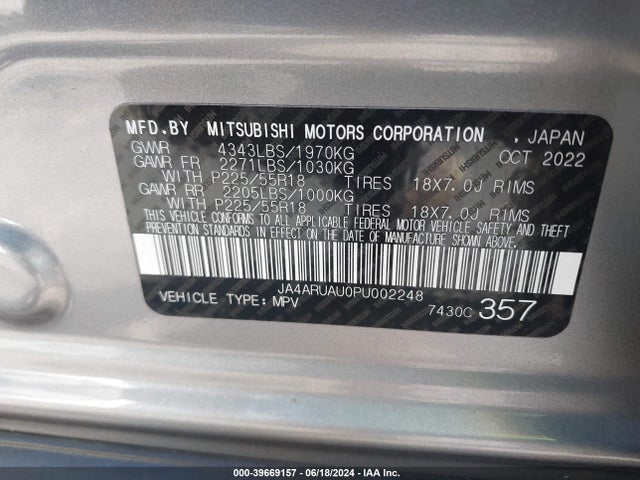JA4ARUAU0PU002248 Mitsubishi Outlander Sport 2.0 Es Awc/2.0 Le Awc/2.0 Ralliart Awc/2.0 S Awc/2.0 Se Awc
