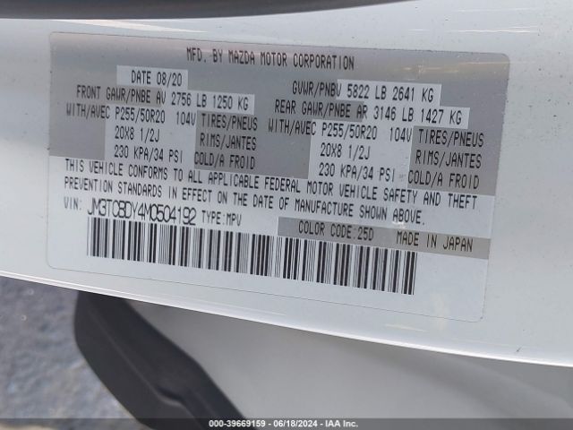 JM3TCBDY4M0504192 Mazda Cx-9 Grand Touring