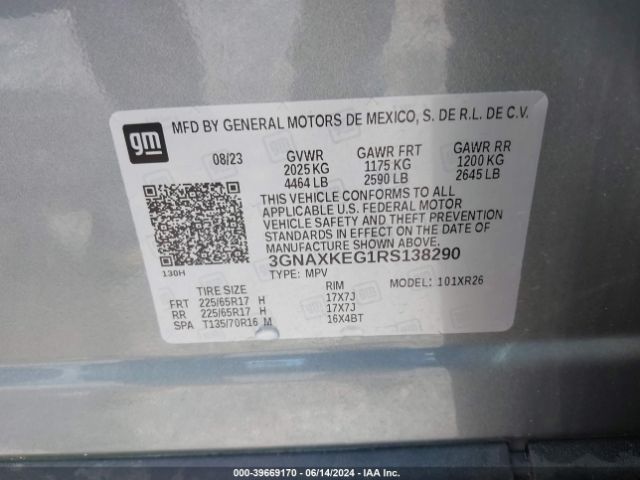 3GNAXKEG1RS138290 Chevrolet Equinox Fwd Lt