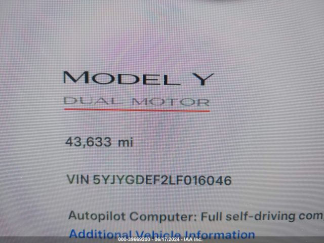 5YJYGDEF2LF016046 Tesla Model Y Long Range Dual Motor All-wheel Drive/performance Dual Motor All-wheel Drive