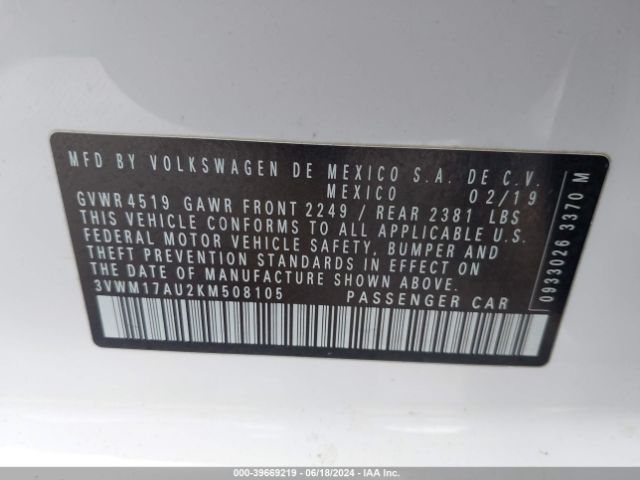 3VWM17AU2KM508105 Volkswagen Golf Alltrack Tsi S/tsi Se/tsi Sel