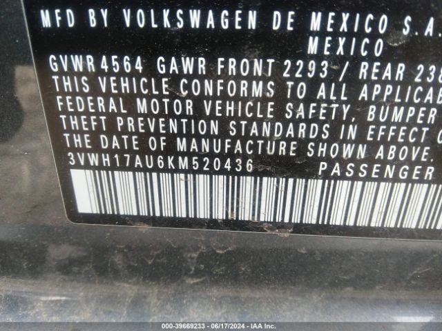 3VWH17AU6KM520436 Volkswagen Golf Alltrack Tsi S/tsi Se/tsi Sel