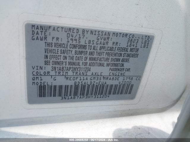 Nissan SENTRA SV 2017 3N1AB7AP3HY311204 Image 9