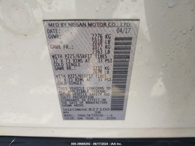 Nissan ROGUE SV 2017 5N1AT2MN2HC827100 Image 9