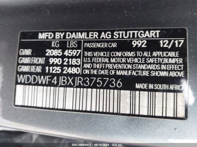 WDDWF4JBXJR375736 Mercedes-Benz C 300