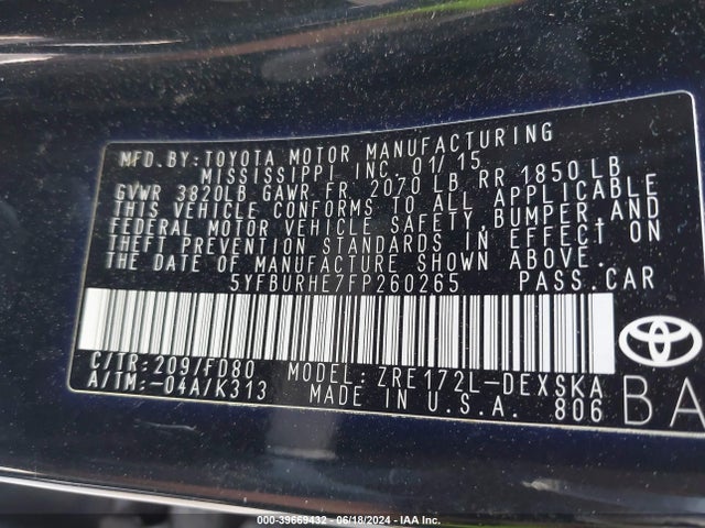 Toyota Corolla S Plus 2015 5YFBURHE7FP260265 Image 9