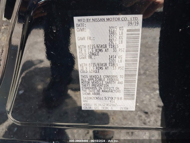 Nissan Pathfinder Sl 2wd 2020 5N1DR2CN5LC579298 Image 9