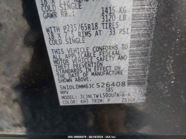 5N1DL0MM6JC526408 Infiniti QX60