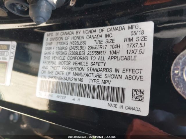 2HKRW6H34JH216140 Honda CR-V LX