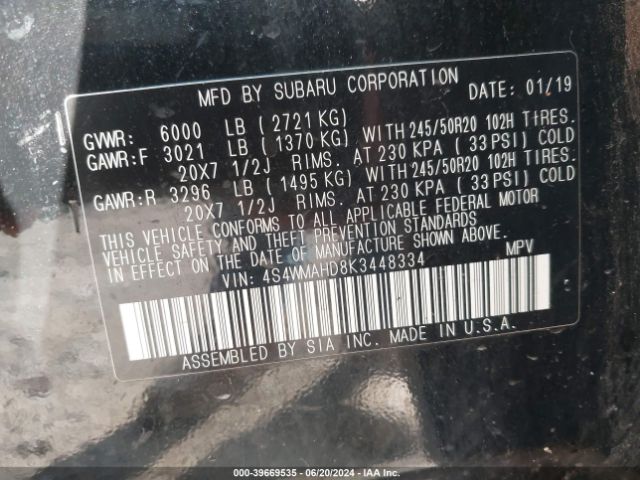 4S4WMAHD8K3448334 Subaru Ascent Premium