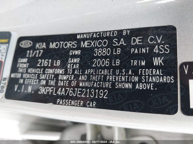 3KPFL4A76JE213192 KIA FORTE LX