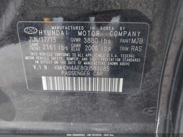 KMHDH4AE8GU583685 Hyundai ELANTRA SE