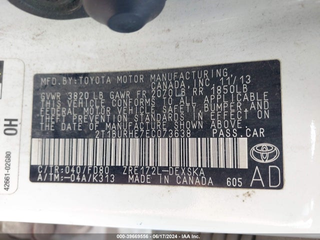 Toyota Corolla S Plus 2014 2T1BURHE7EC073638 Image 9