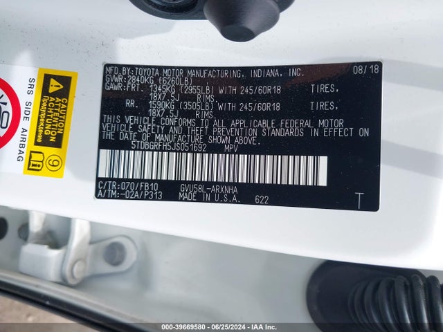 5TDBGRFH5JS051692 Toyota Highlander Hybrid Le