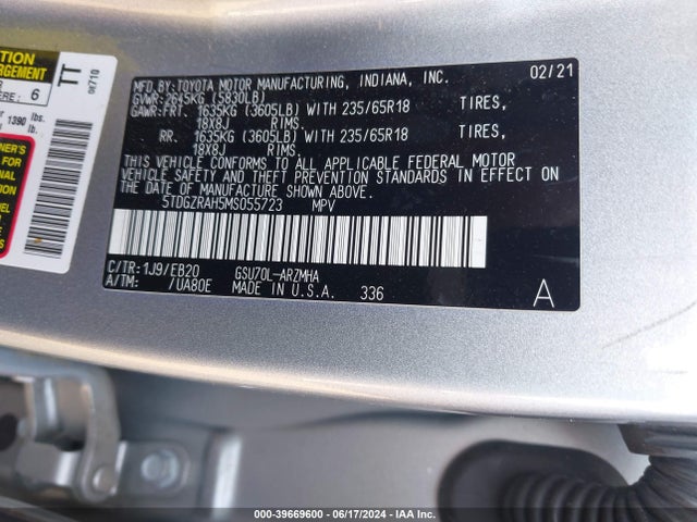 Toyota Highlander Xle 2021 5TDGZRAH5MS055723 Image 9