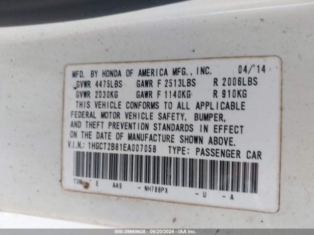 1HGCT2B81EA007058 Honda Accord Ex-l V-6