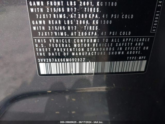3VV2B7AX6KM052922 Volkswagen Tiguan 2.0t Se/2.0t Sel/2.0t Sel R-line/2.0t Sel R-line Black