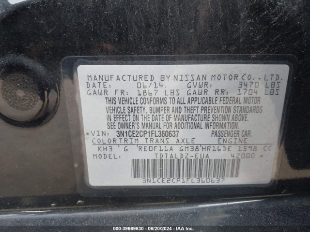 Nissan Versa Note Sv 2015 3N1CE2CP1FL360637 Image 9
