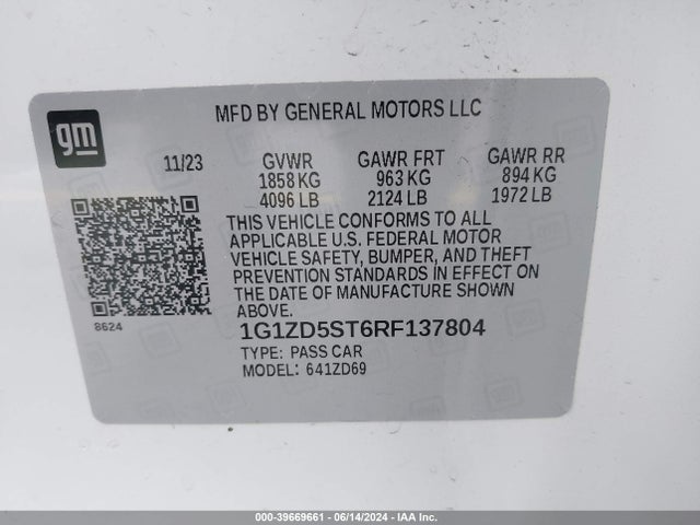 Chevrolet MALIBU LT 2024 1G1ZD5ST6RF137804 Image 9