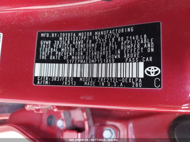 Toyota COROLLA LE 2021 5YFEPMAE0MP151869 Image 9