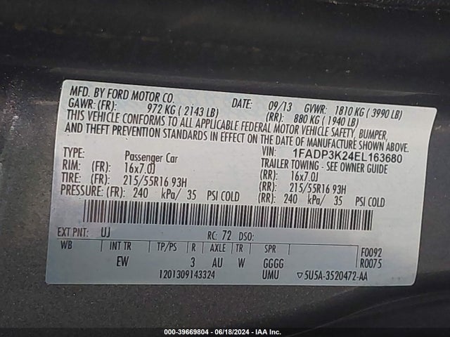 Ford FOCUS SE 2014 1FADP3K24EL163680 Image 9