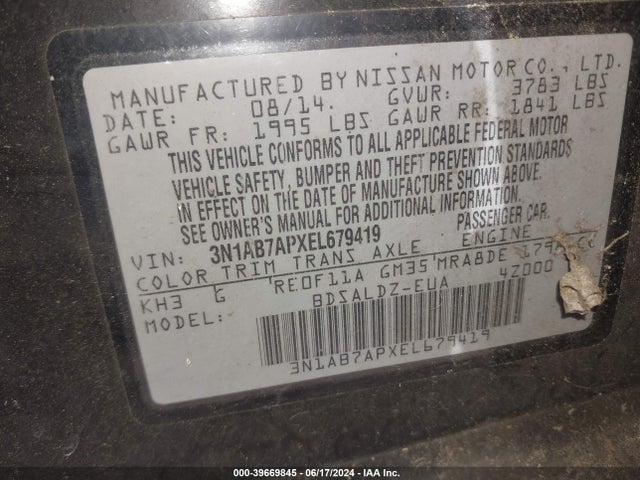 Nissan SENTRA SV 2014 3N1AB7APXEL679419 Image 9