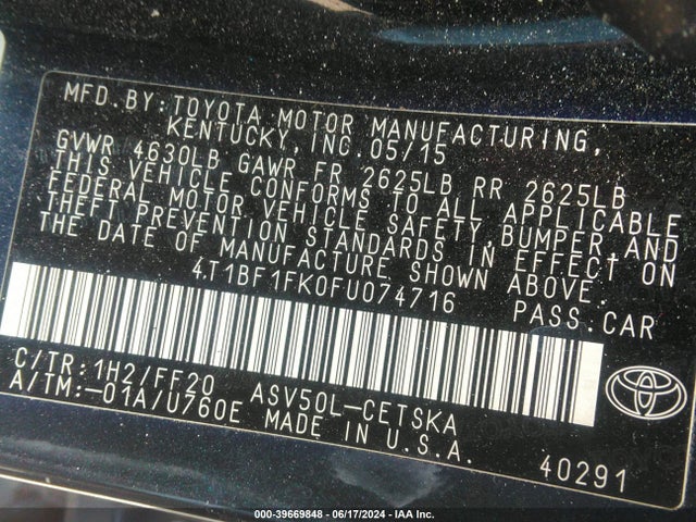 Toyota CAMRY SE 2015 4T1BF1FK0FU074716 Image 9