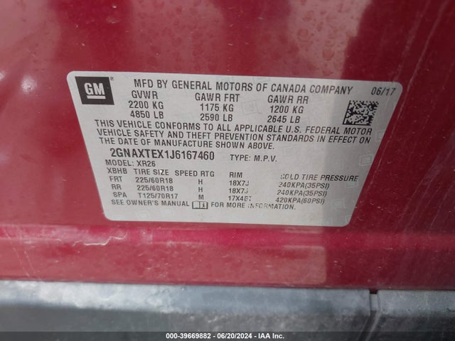 Chevrolet EQUINOX LT 2018 2GNAXTEX1J6167460 Image 9