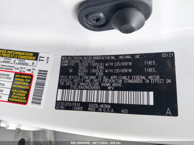 Toyota Highlander L 2021 5TDCZRAH2MS069965 Image 9