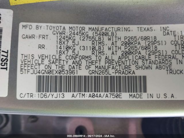 5TFJU4GN0EX053961 Toyota Tacoma Prerunner V6