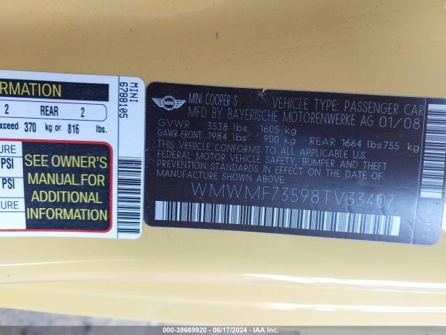 2008 MINI COOPER S WMWMF73598TV33407 Photo 8