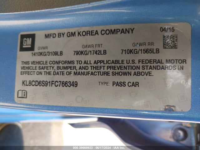 Chevrolet Spark 1lt Cvt 2015 KL8CD6S91FC766349 Image 9
