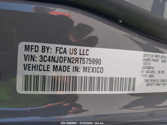 3C4NJDFN2RT575990 Jeep Compass Latitude Lux Fwd