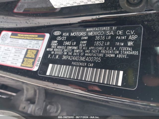 3KPA24AD3ME400705 KIA RIO S