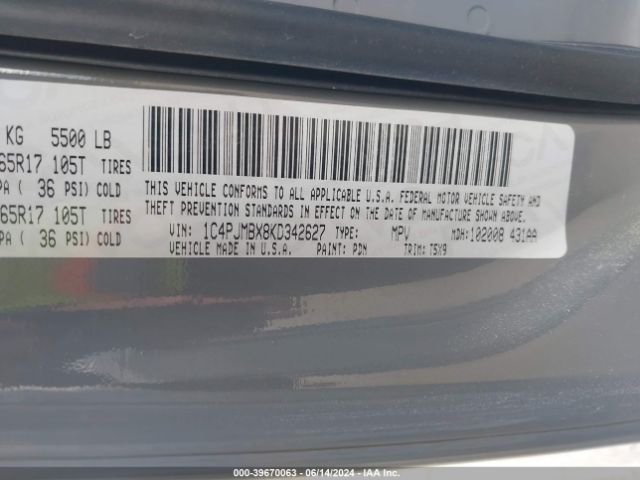 1C4PJMBX8KD342627 Jeep Cherokee Trailhawk 4x4