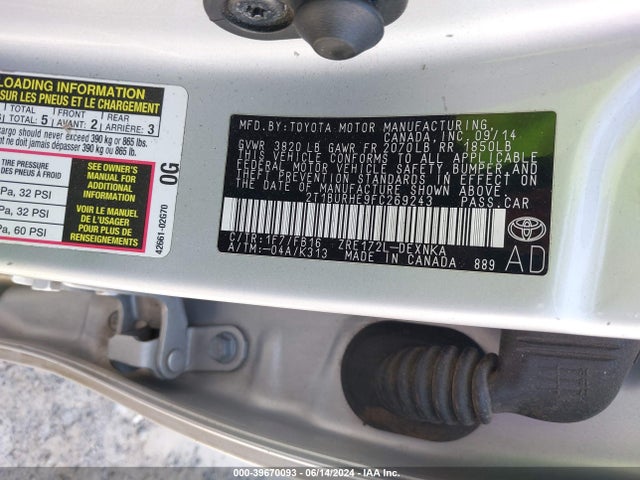 Toyota COROLLA LE 2015 2T1BURHE9FC269243 Image 9