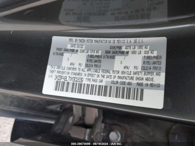 3MZBPABL7NM302839 Mazda Mazda3 Select