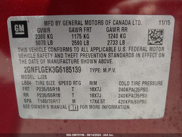 Chevrolet Equinox Ltz 2016 2GNFLGEK3G6185139 Image 9