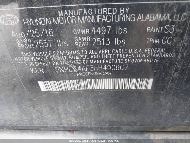 Hyundai Sonata 2017 5NPE24AF3HH490667 Image 9