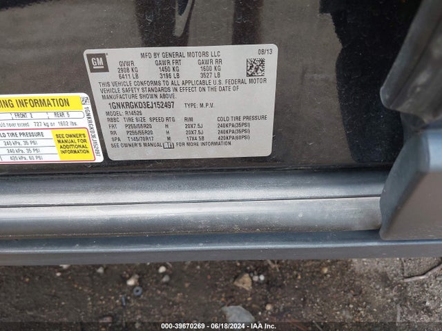 Chevrolet Traverse 1lt 2014 1GNKRGKD3EJ152497 Image 9