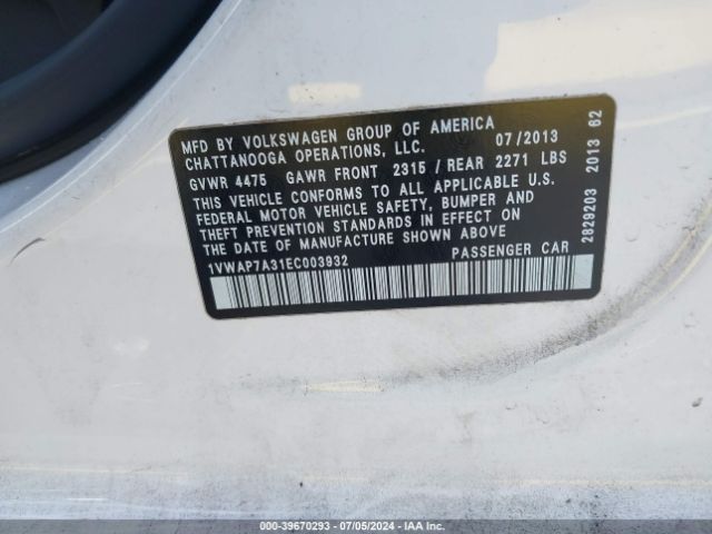 1VWAP7A31EC003932 Volkswagen Passat 2.5l S