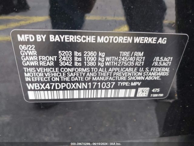 WBX47DP0XNN171037 BMW X3 Sdrive30i