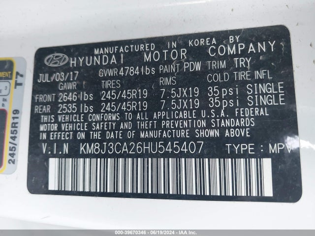 Hyundai Tucson Night 2017 KM8J3CA26HU545407 Image 9