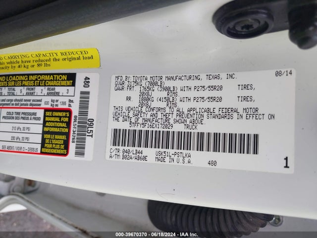 5TFFY5F16EX172029 Toyota Tundra Limited 5.7l V8