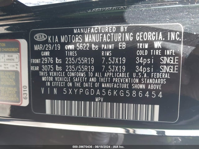 KIA Sorento 3.3l S 2019 5XYPGDA56KG586454 Image 9