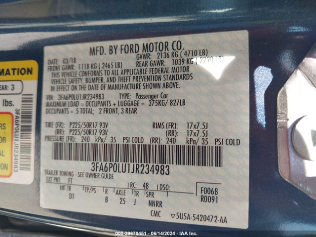 Ford Fusion Hybrid Se 2018 3FA6P0LU1JR234983 Image 9