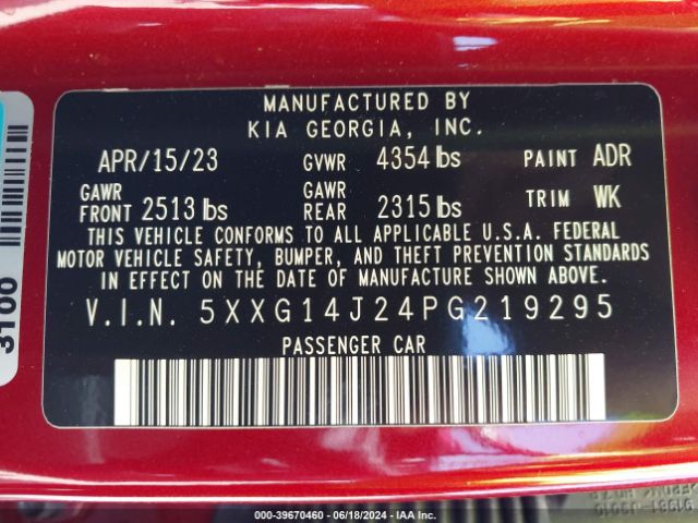 5XXG14J24PG219295 KIA K5 LXS