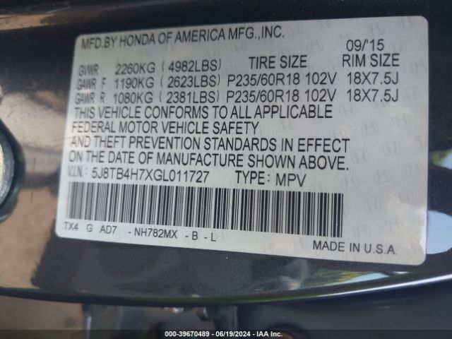 5J8TB4H7XGL011727 Acura Rdx Advance Package